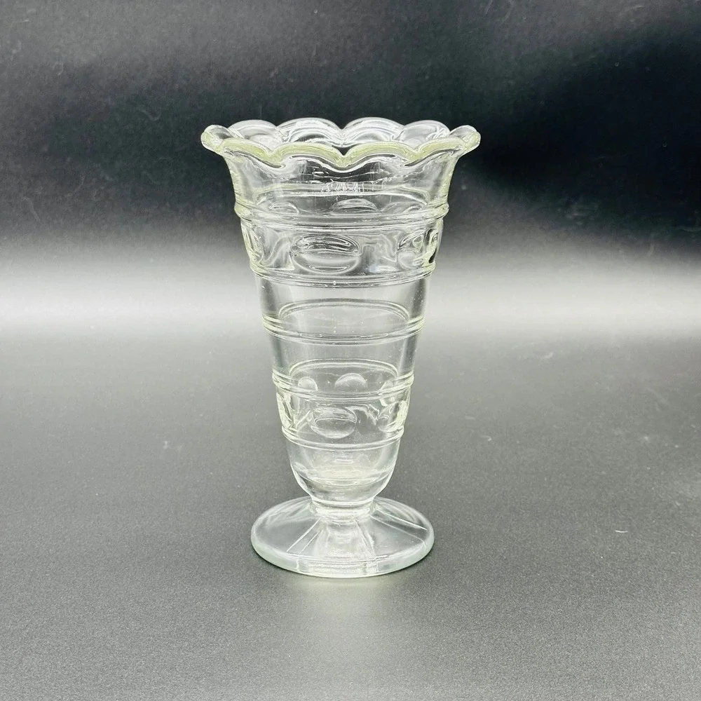 Vintage Clear Pressed Glass Footed Bud Vase Scalloped‎ Rim 7